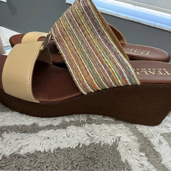 Italian Shoemakers Women's Sandals with Cream and Multicolor Straps - Picture 3 of 6